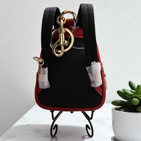 COACH Mini Backpack Bag Charm in Signature Canva and Leather Navy and Red - Picture 2 of 11